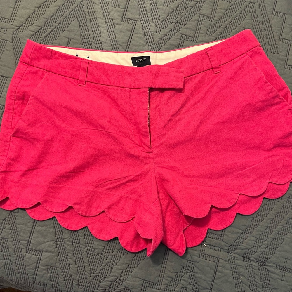 J. Crew Scalloped linen blend shorts